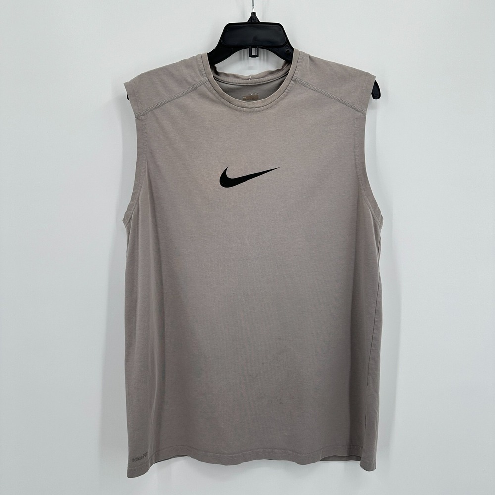 Vtg Nike SPARQ Training Muscle Tee Mens M Gray Center‎ Swoosh Activewear Y2K